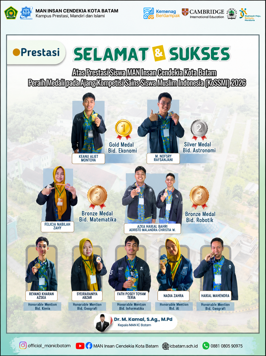 10 Siswa MAN IC Batam Torehkan Prestasi Membanggakan pada KoSSMI Nasional 2026