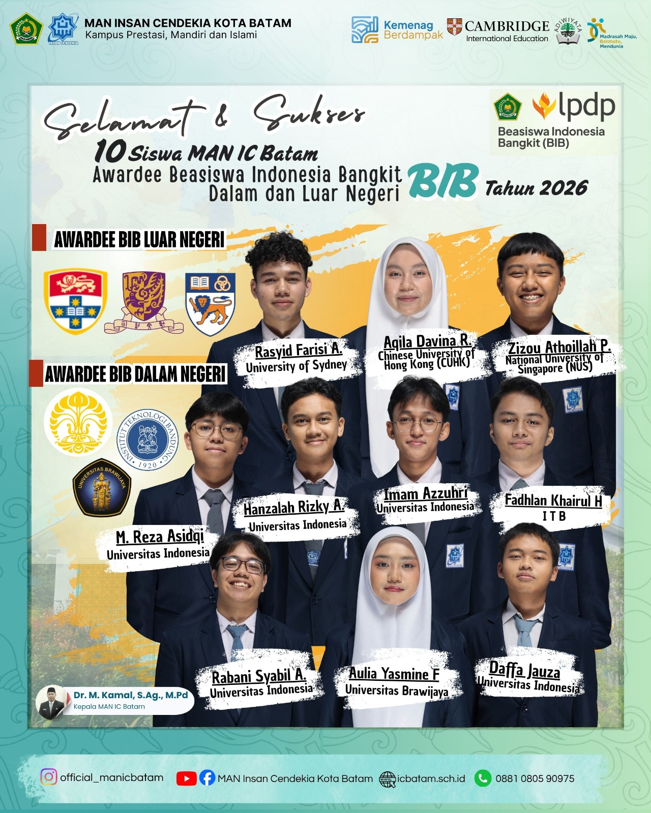 Sepuluh Siswa MAN Insan Cendekia Kota Batam Raih Beasiswa Indonesia Bangkit 2026 untuk Studi di Dalam dan Luar Negeri