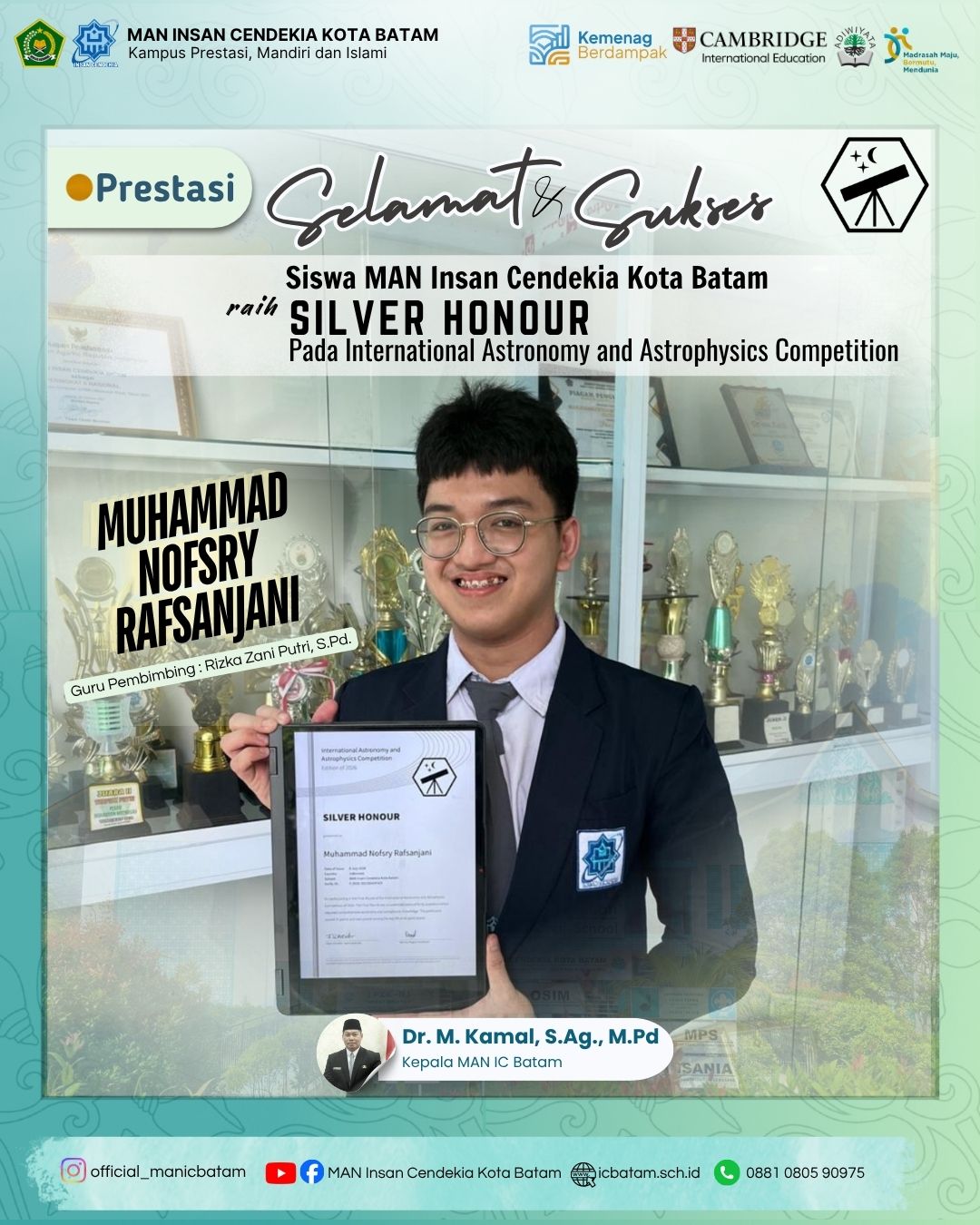 Siswa MAN Insan Cendekia Kota Batam Raih Silver Honour pada International Astronomy and Astrophysics Competition 2026